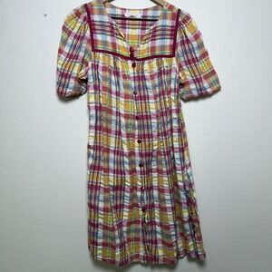Go Softly Petites Dress Womens Small Multicolor Plaid Seersucker Button Front